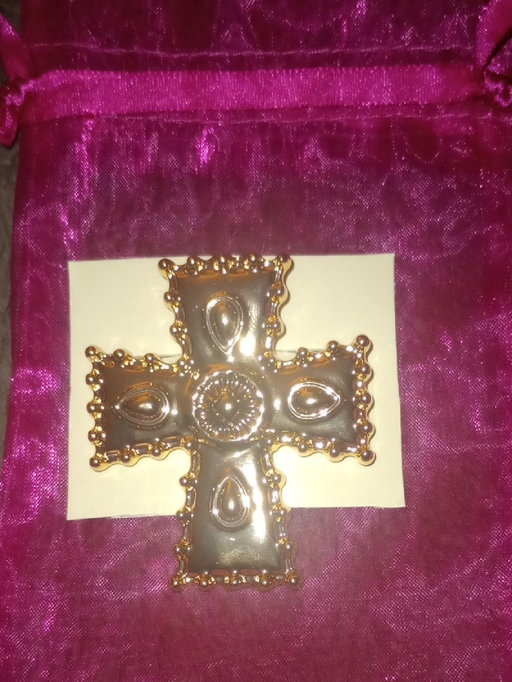 Gold Tone Cross Brooch